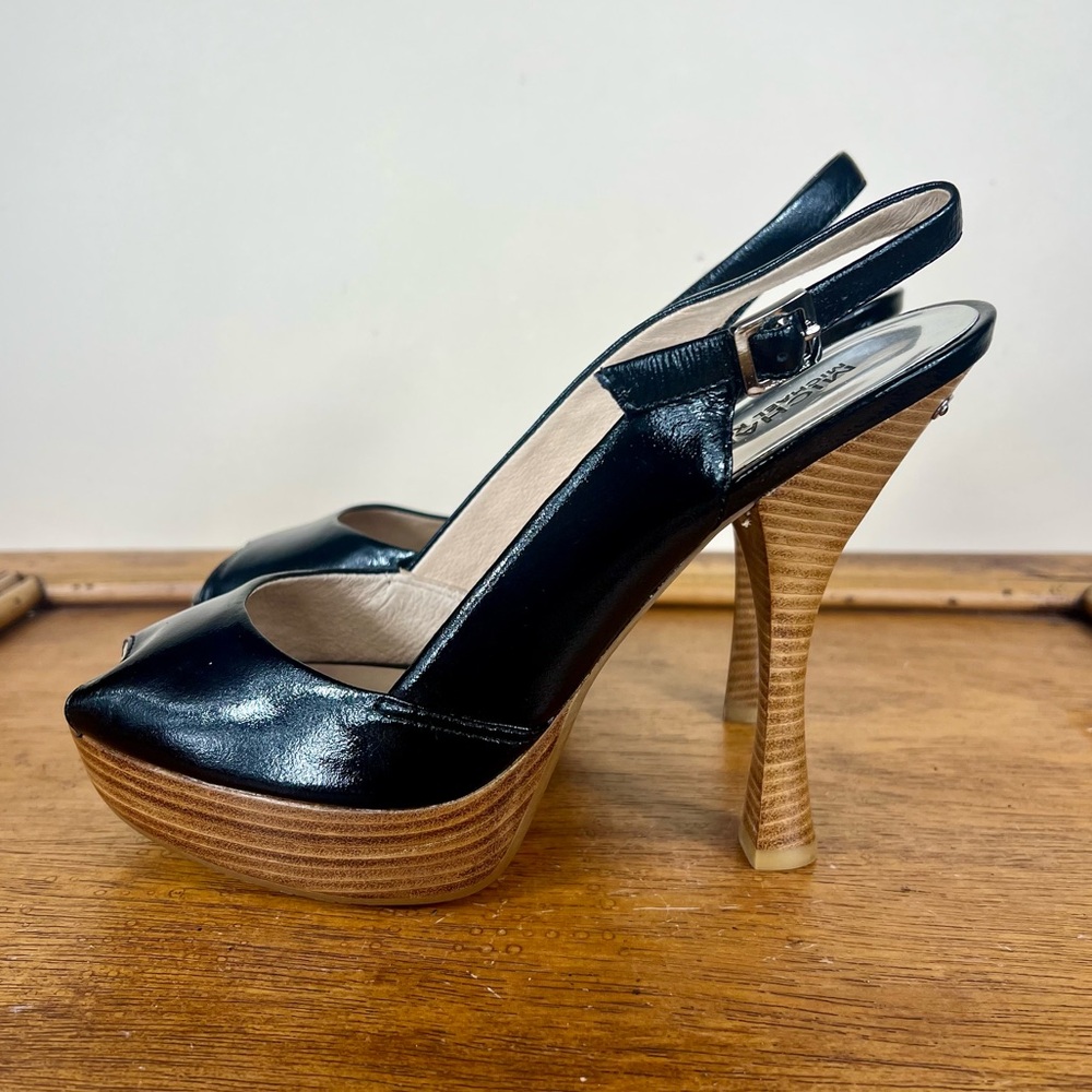 NEW Michael Kors Belinda Slingback Black Patent Leather Heels Size 9.5